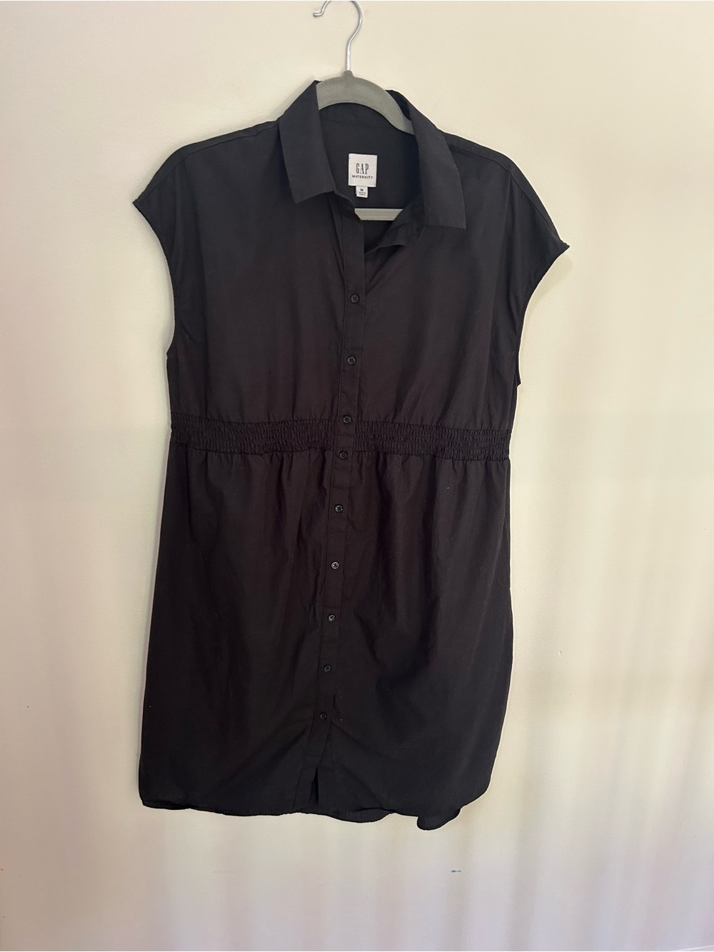 GAP Women's Maternity Black Button-Front Cap Sleeve Shirt Dress